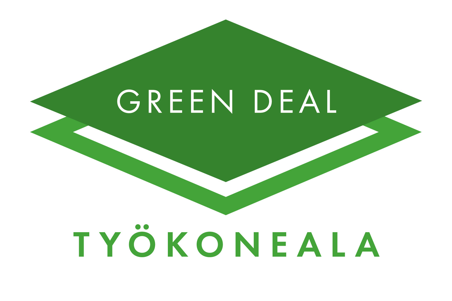 Vihreäsävyinen graafinen logo, jossa lukee Green deal työkoneala.